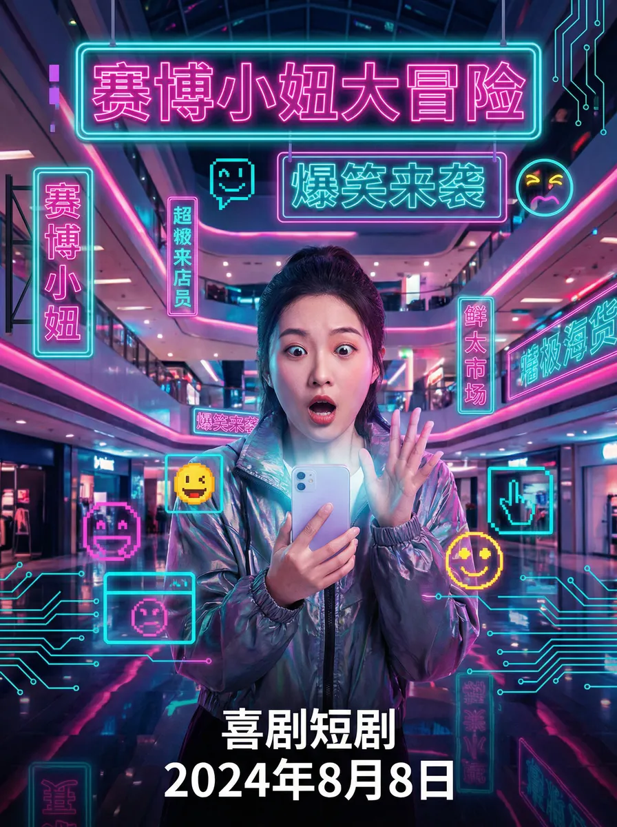 华为手机充电提示音 搞笑喜剧短剧 - 赛博小妞大冒险海报